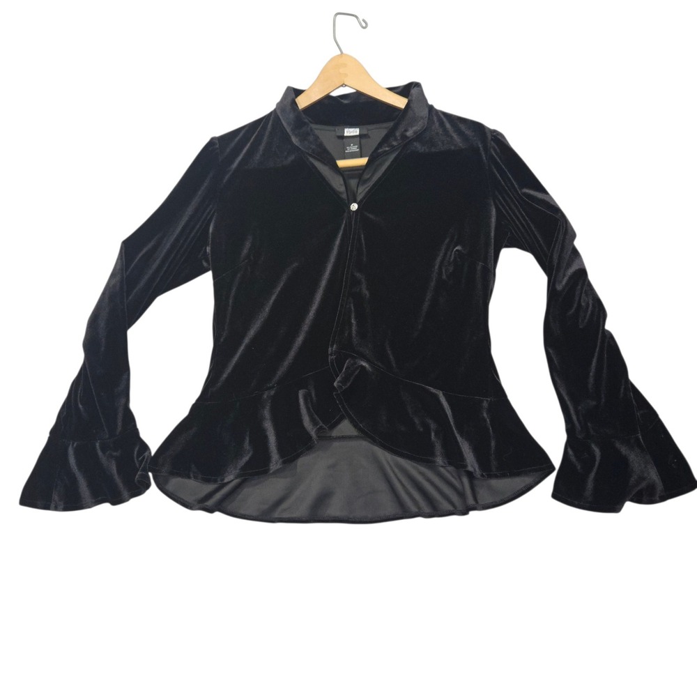 Studio 1940 VTG Y2K Velvet Ruffle Peplum Bell Sleeve Top Black Sz M